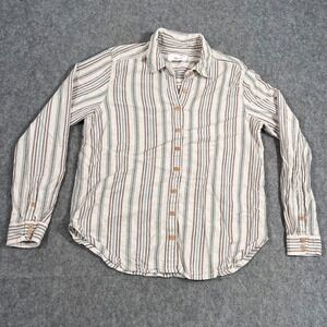Xirena Ivory Sand Striped Linen Blend Long Sleeve Scout Button Up Shirt Women XS
